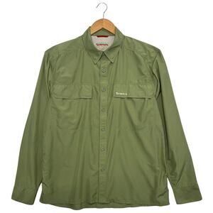 Simms Fishing Shirt Mens Large Green Button Up Long Sleeve Outdoor Angler Hiking